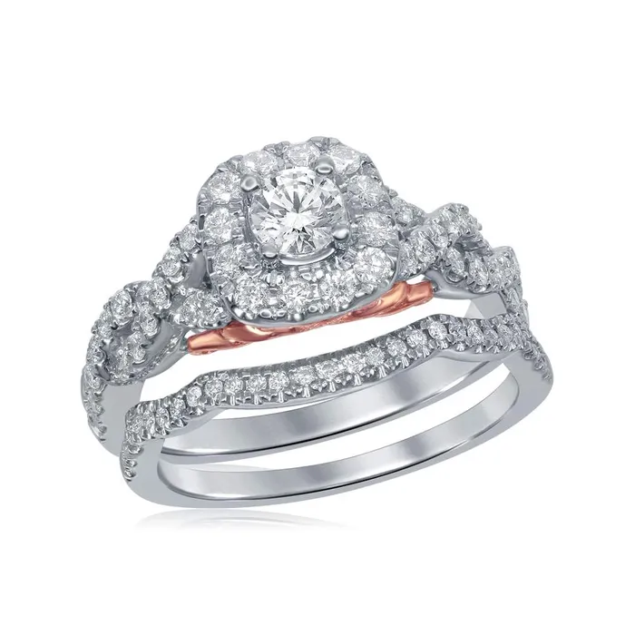 14k white gold womens round diamond bellissimo bridal wedding twist ring band set 100 cttw certified114803 North Arrow Shop Rings
