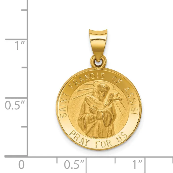 14k Yellow Gold Polished and Satin St Francis of Assisi Medal Hollow Pendant TreasureFineJewelers Necklaces