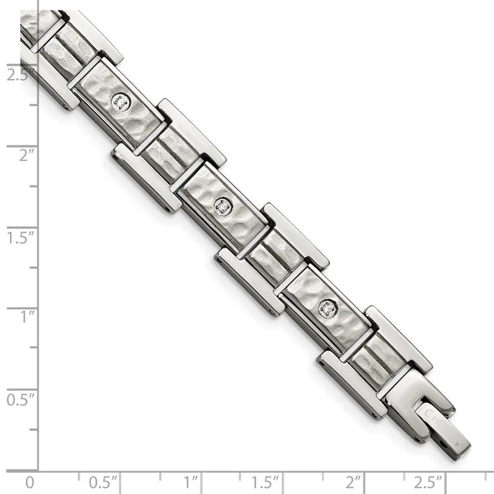 Bracelets TreasureFineJewelers Chisel Stainless Steel Brushed Polished and Hammered with CZ 85 inch Bracelet