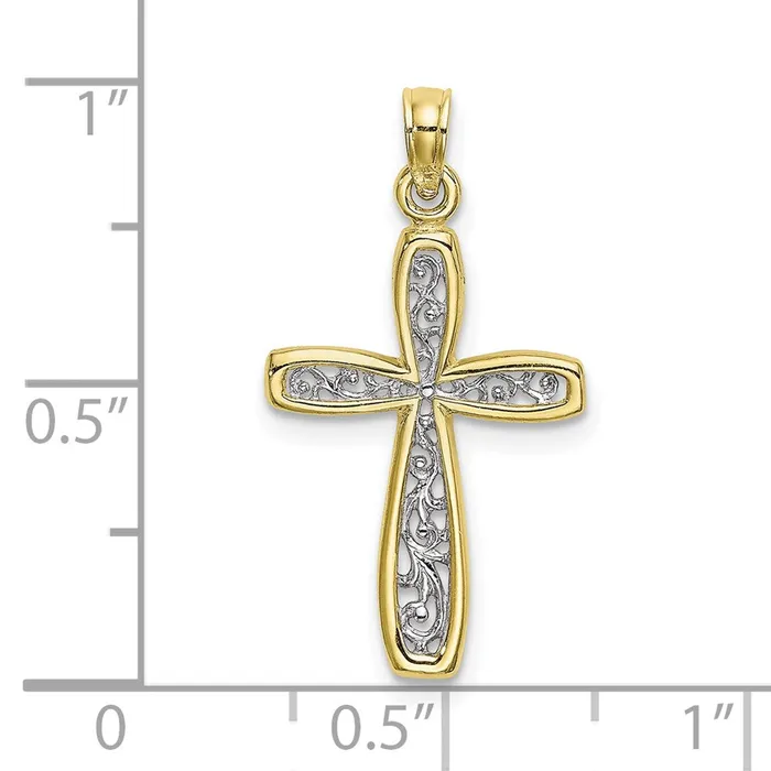 Charm Necklaces TreasureFineJewelers 10K W Rhodium Filigree Cross Charm