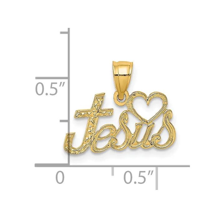 Charm Necklaces TreasureFineJewelers 14K LOVE JESUS Script Charm