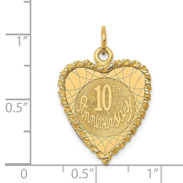 Charm Necklaces TreasureFineJewelers 14k Yellow Gold Happy 10th ANNIVERSARY Charm