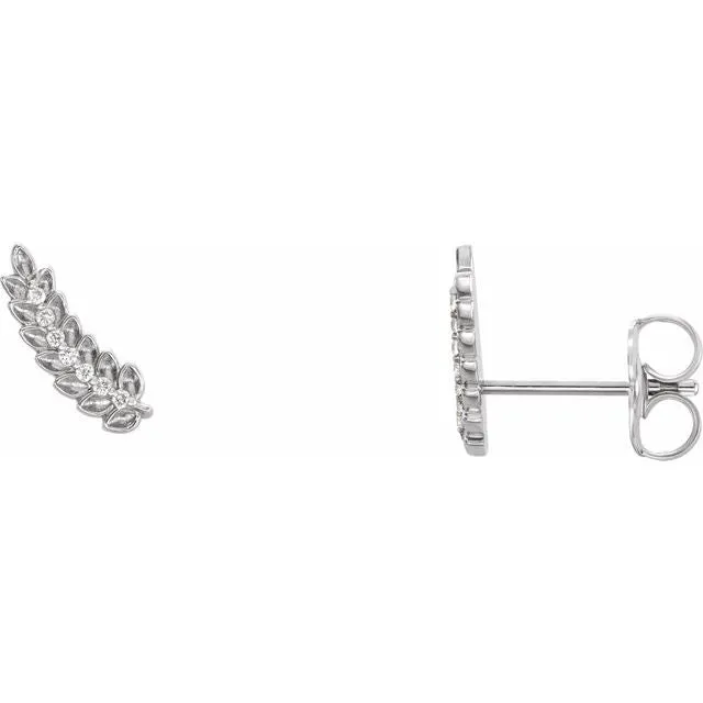 Earrings TreasureFineJewelers 14K White 03 CTW Diamond Leaf Ear Climbers