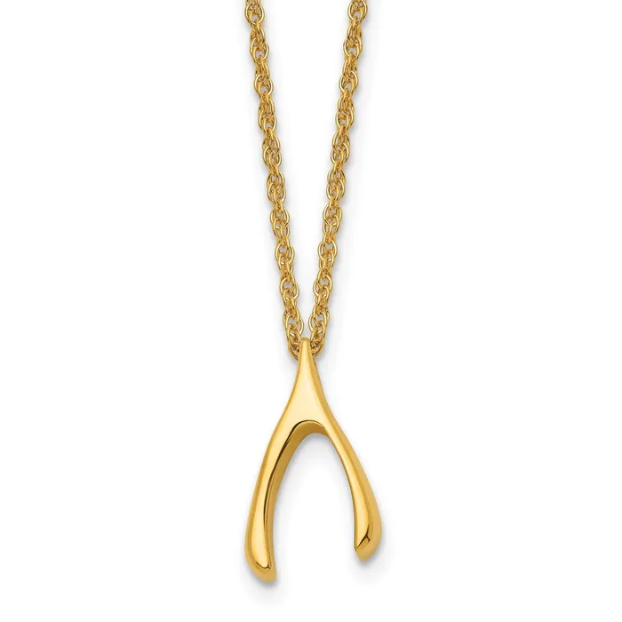 Necklaces Stainless Steel Polished Yellow IPplated Wishbone 16in Necklace TreasureFineJewelers