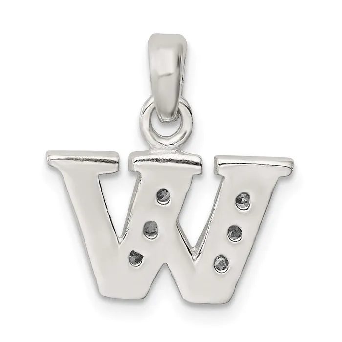 Necklaces Sterling Silver CZ Letter W Initial Pendant TreasureFineJewelers