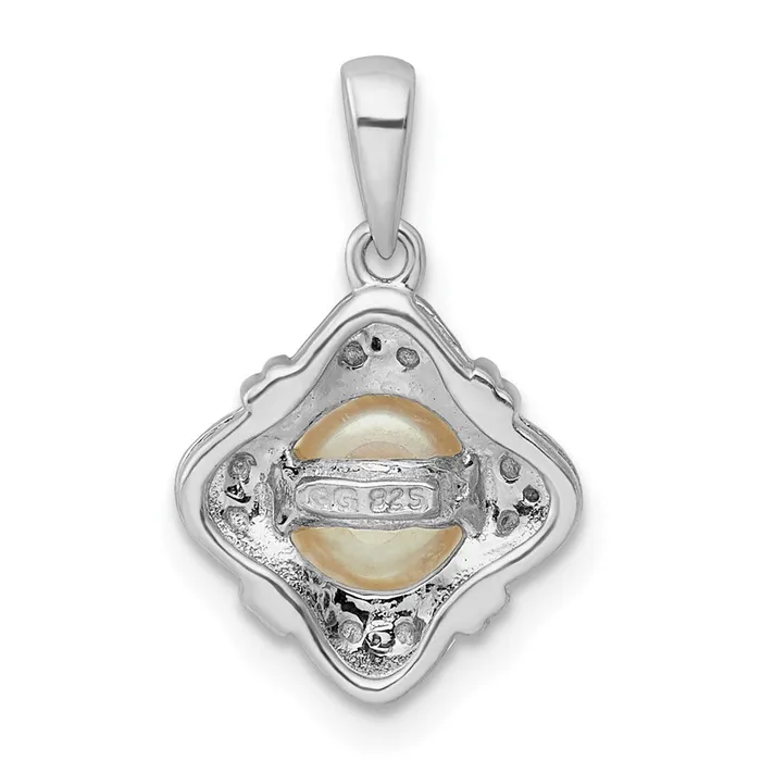 Necklaces Sterling Silver Rhodium FW Cultured Pearl Diamond Pendant TreasureFineJewelers