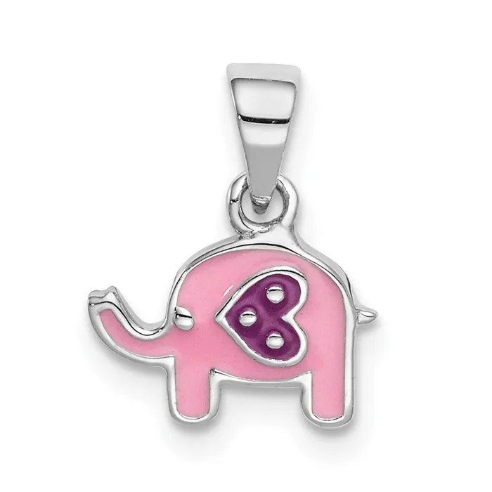 Necklaces TreasureFineJewelers Sterling Silver Rhodiumplated Childs Enameled Pink Elephant Pendant
