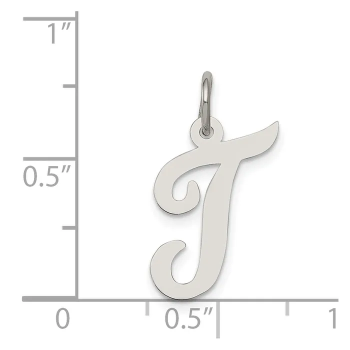 Necklaces TreasureFineJewelers Sterling Silver Rhodiumplated Script Letter T Initial Charm