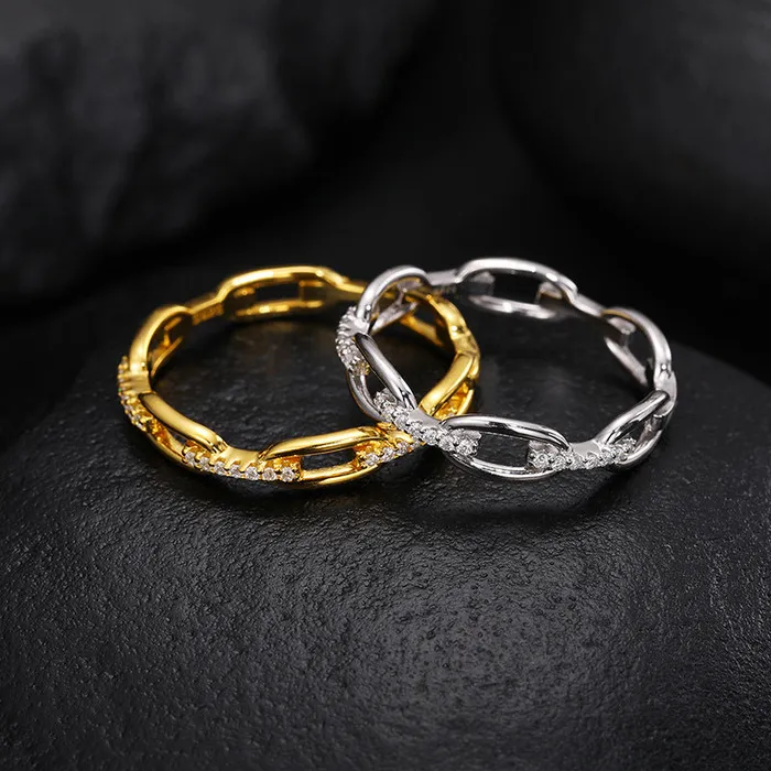 Rings 925 Silver Skeleton Interlocking Moissanite Ring Trendolla Jewelry