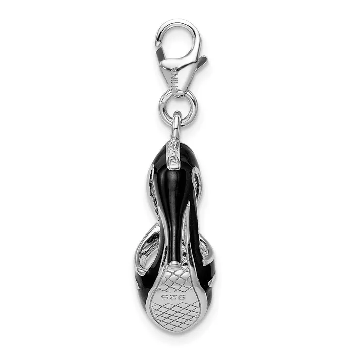 Rings TreasureFineJewelers Sterling Silver Amore La Vita Rhodpl 3D Enameled Black High Heel Charm