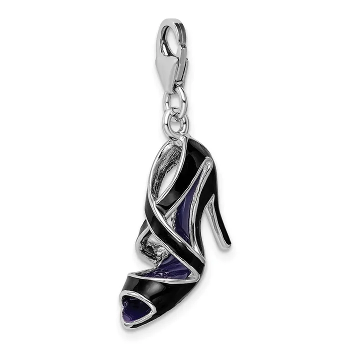 Rings TreasureFineJewelers Sterling Silver Amore La Vita Rhodpl 3D Enameled Black High Heel Charm