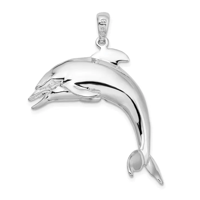 Sterling Silver Polished 3D Jumping Dolphin Pendant TreasureFineJewelers Necklaces