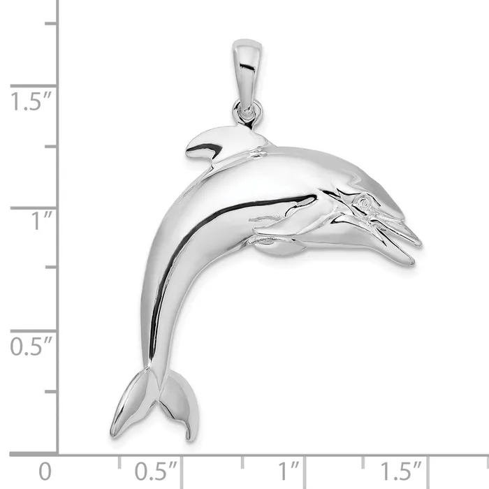 Sterling Silver Polished 3D Jumping Dolphin Pendant TreasureFineJewelers Necklaces