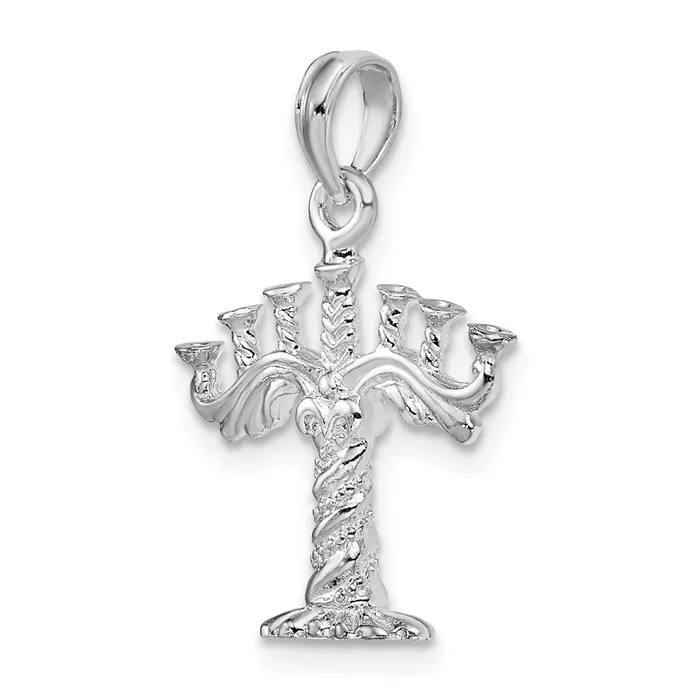 Sterling Silver PolishedTextured 3D Menorah Pendant TreasureFineJewelers Necklaces