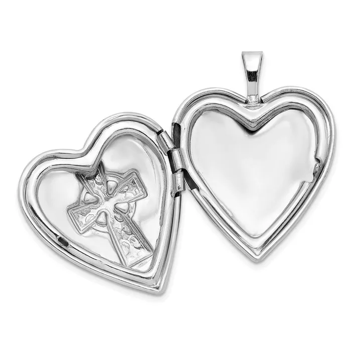 Sterling Silver Rhodiumplated Polished Satin Cross Heart Locket TreasureFineJewelers Necklaces