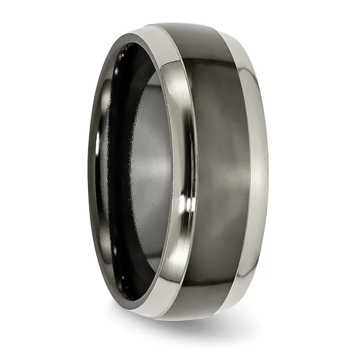 Titanium Grey Black Ti Polished 8mm Band TreasureFineJewelers Rings