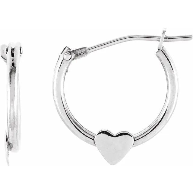 TreasureFineJewelers 14K White Hinged Hoop Earrings with Heart Earrings