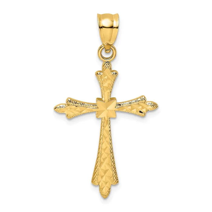 TreasureFineJewelers Charm Necklaces 14K DC Cross w Fancy Edges Charm