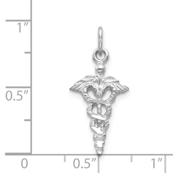 TreasureFineJewelers Charm Necklaces 14k White Gold 3D Caduceus Charm