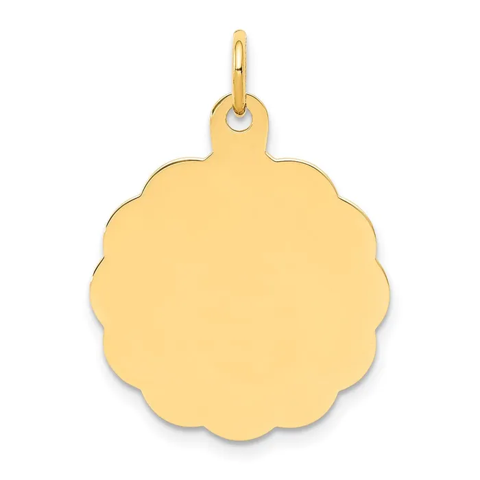 TreasureFineJewelers Charm Necklaces 14k Yellow Gold 013 Gauge Engravable Scalloped Disc Charm