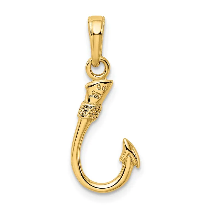 TreasureFineJewelers Necklaces 14K Yellow Gold 3D Fish Hook Pendant
