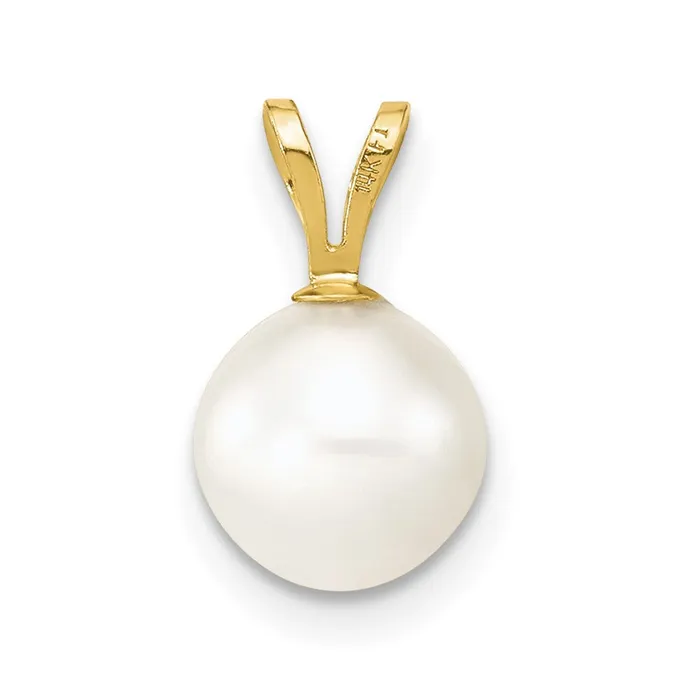 TreasureFineJewelers Necklaces 14k Yellow Gold 78mm White Round Freshwater Cultured Pearl Pendant