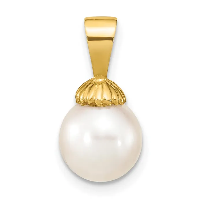 TreasureFineJewelers Necklaces 14k Yellow Gold 89mm White Round Freshwater Pearl Pendant TreasureFineJewelers Necklaces 14k Yellow Gold 89mm White Round Freshwater Pearl Pendant