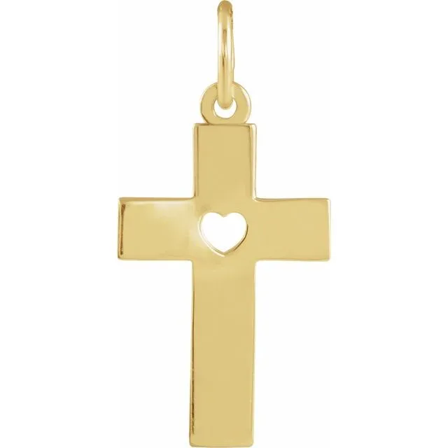 TreasureFineJewelers Necklaces 14K Yellow Gold Pierced Heart Cross Pendant