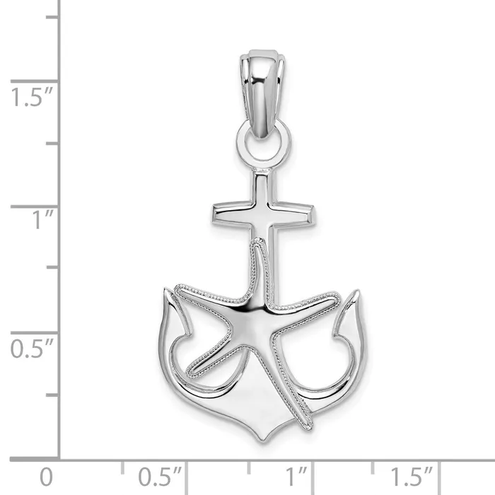 TreasureFineJewelers Necklaces Sterling Silver Polished Anchor wStarfish Pendant