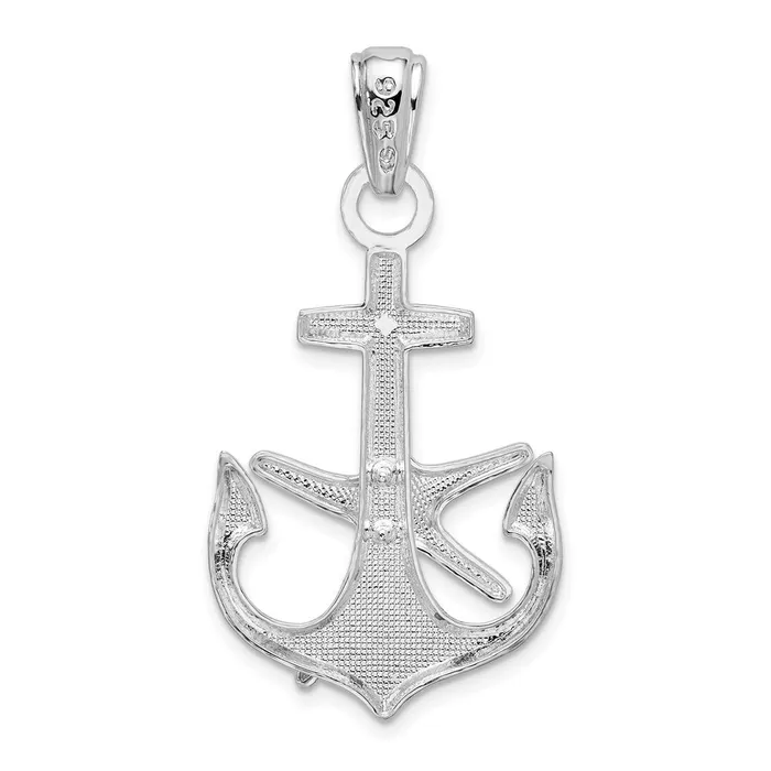 TreasureFineJewelers Necklaces Sterling Silver Polished Anchor wStarfish Pendant