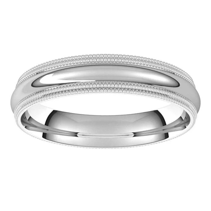 TreasureFineJewelers Rings 10K White Gold 4 mm double milgrain half round comfort fit Wedding Band