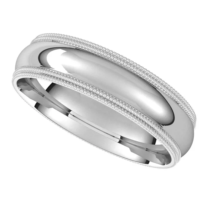 TreasureFineJewelers Rings 10K White Gold 5 mm double milgrain half round comfort fit Wedding Band