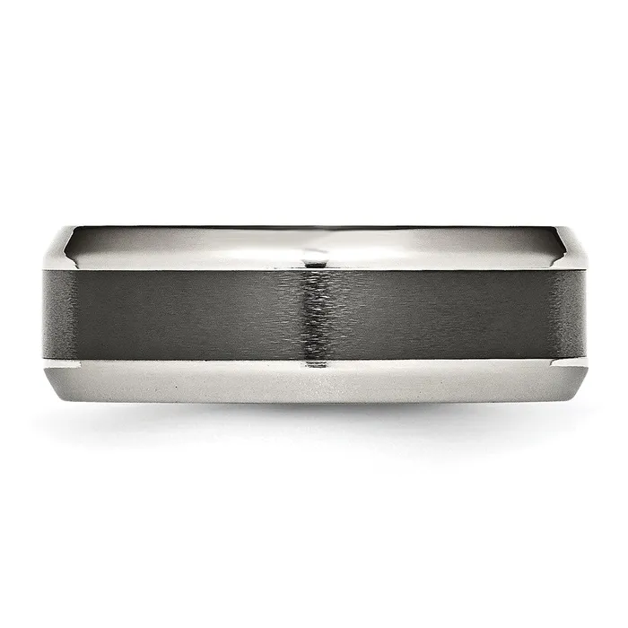 TreasureFineJewelers Rings Stainless Steel Base wBrushed Black Ceramic Center Beveled Band