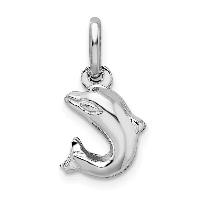TreasureFineJewelers Rings Sterling Silver Rhodium Plated Polished Jumping Dolphin Charm