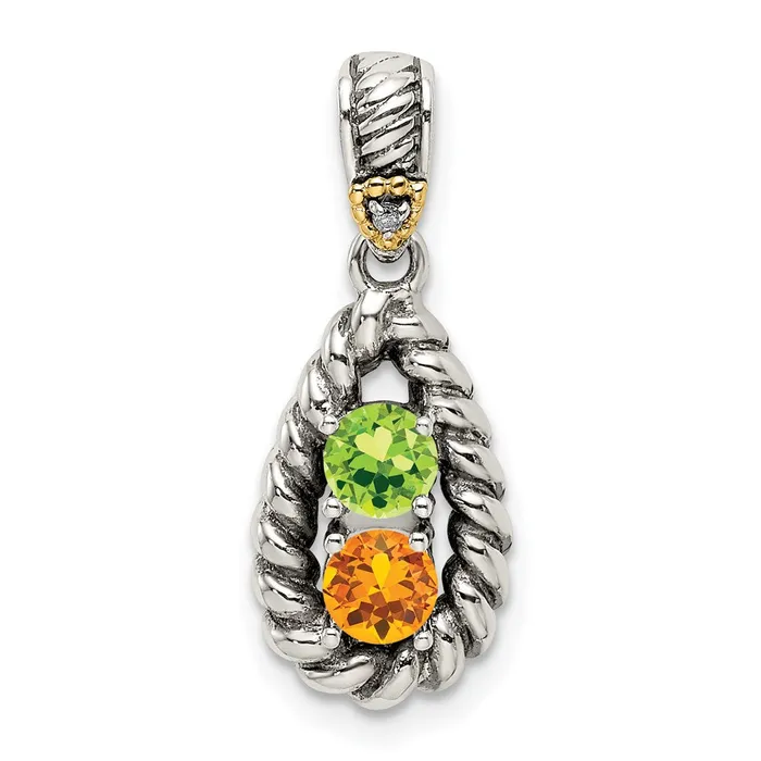 TreasureFineJewelers Sterling Silver 14k Twostone and Diamond Mothers Pendant Necklaces