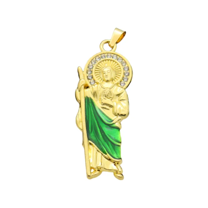 Trendolla Jewelry Necklaces Simulated CZ Diamond On San Judas Pendant Necklace