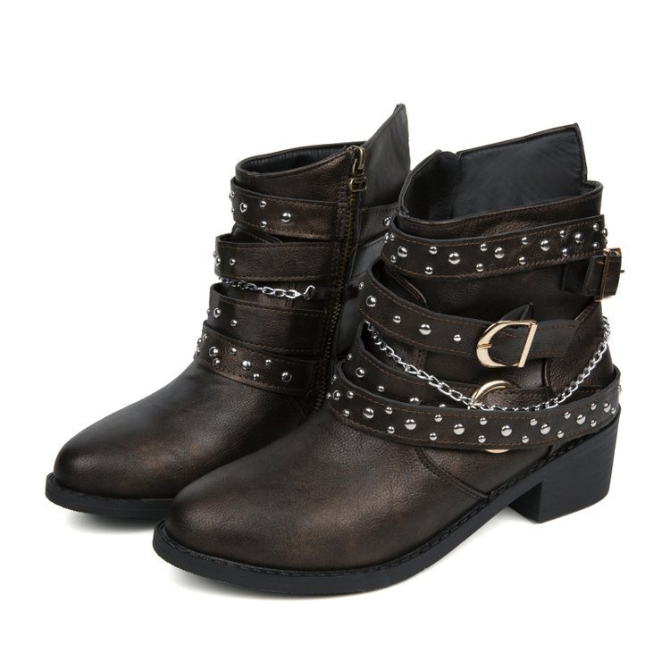 Ankle Boots | Leather Buckle Detail Block Heel Ankle Boots  – Womens Ankle Boots Ankle Boots