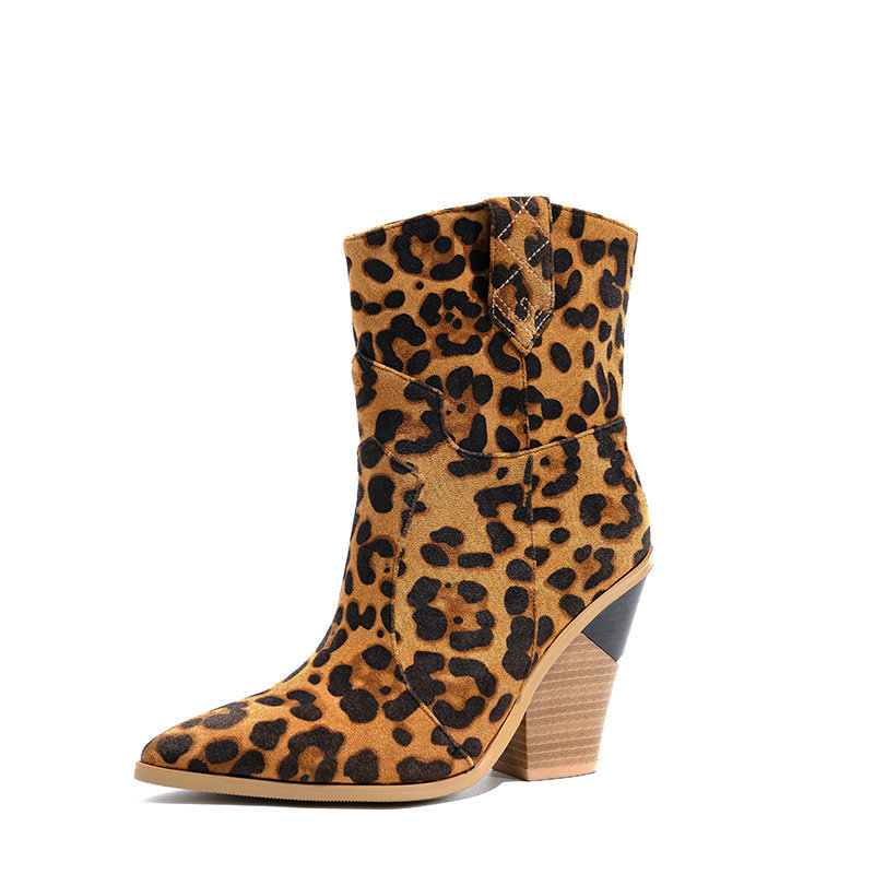 Ankle Boots | Leather Leopard Print Block Heel Ankle Boots  – Womens Ankle Boots Ankle Boots