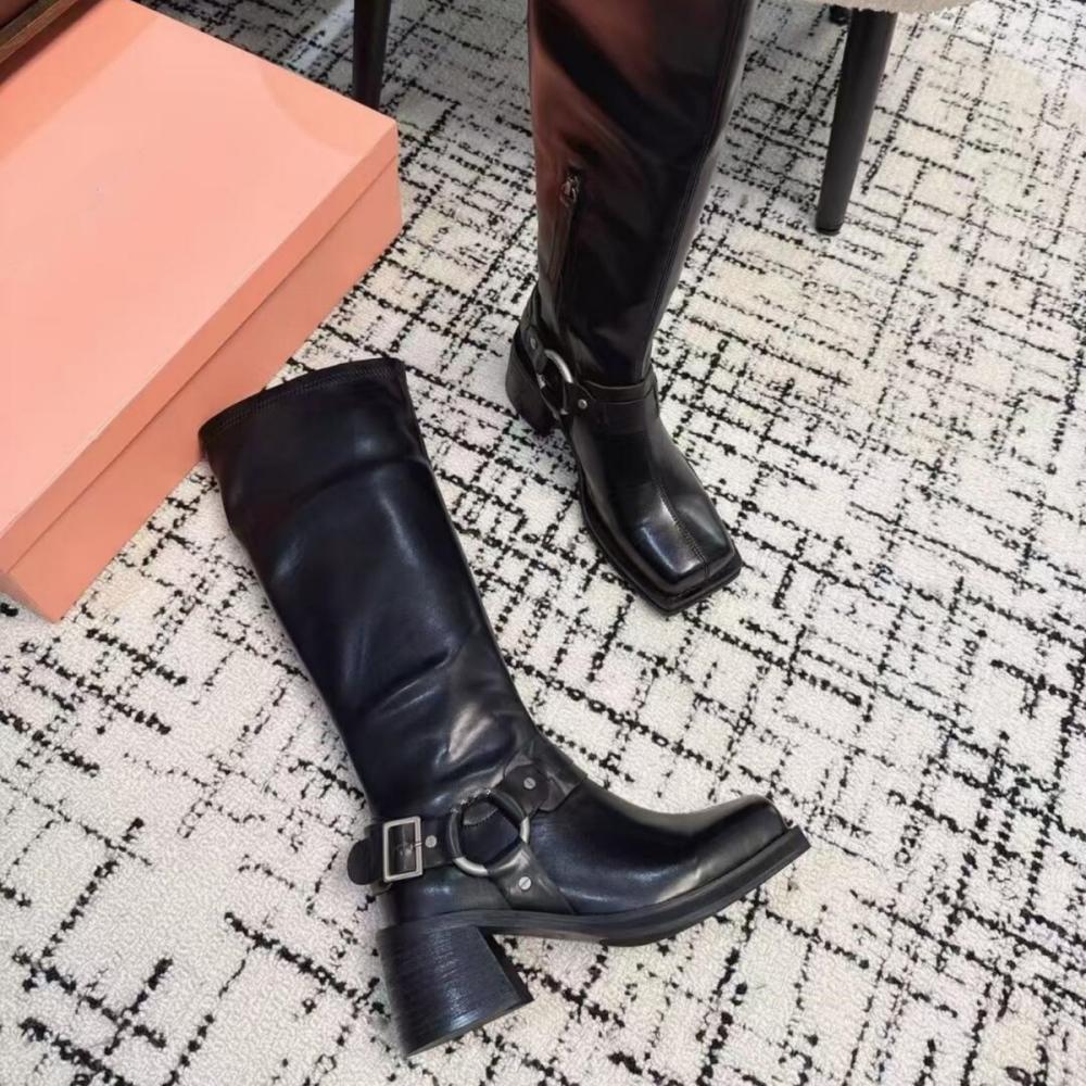 Boots | Leather Biker Knee High Boots  – Womens Boots Boots