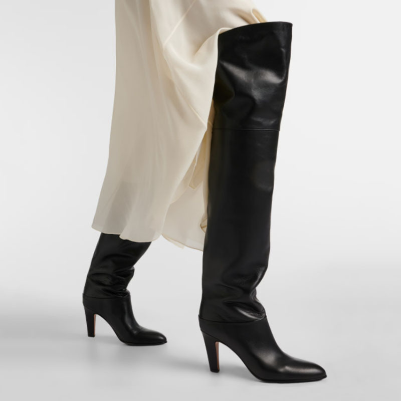 Boots | Leather Block Heel Over The Knee Boots  – Womens Boots Boots