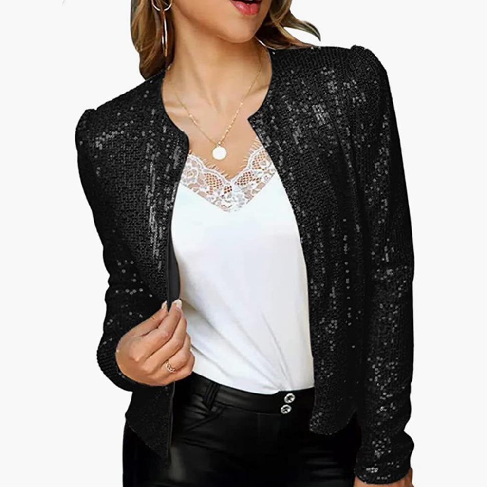 Coats & Jackets | Collarless Sequin Bomber Jacket  – Womens Clothing Coats & Jackets