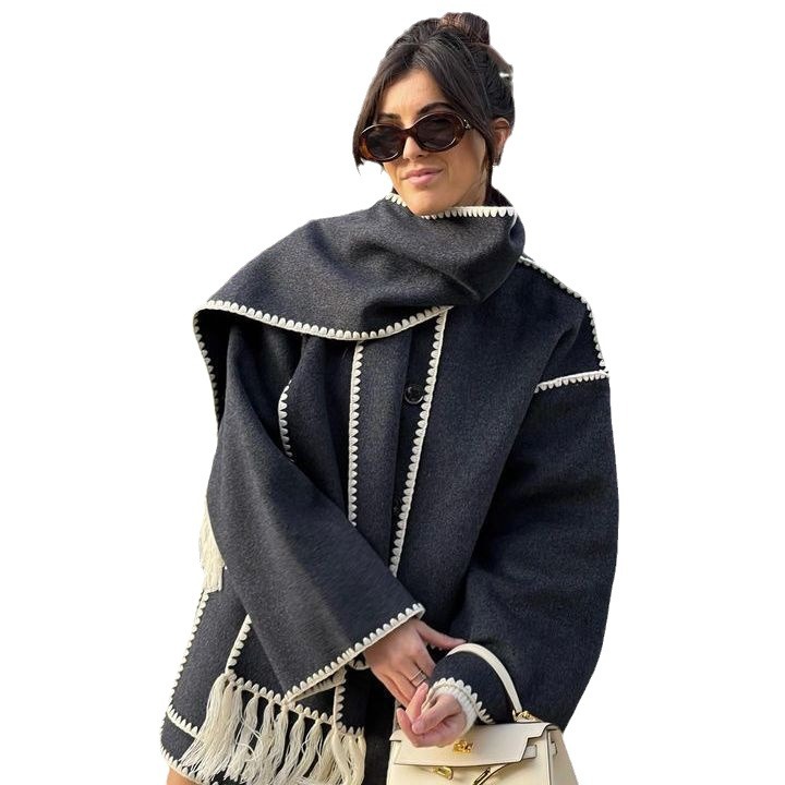 Coats & Jackets | Textured Detachable Scarf Wrap Coat  – Womens Clothing Coats & Jackets