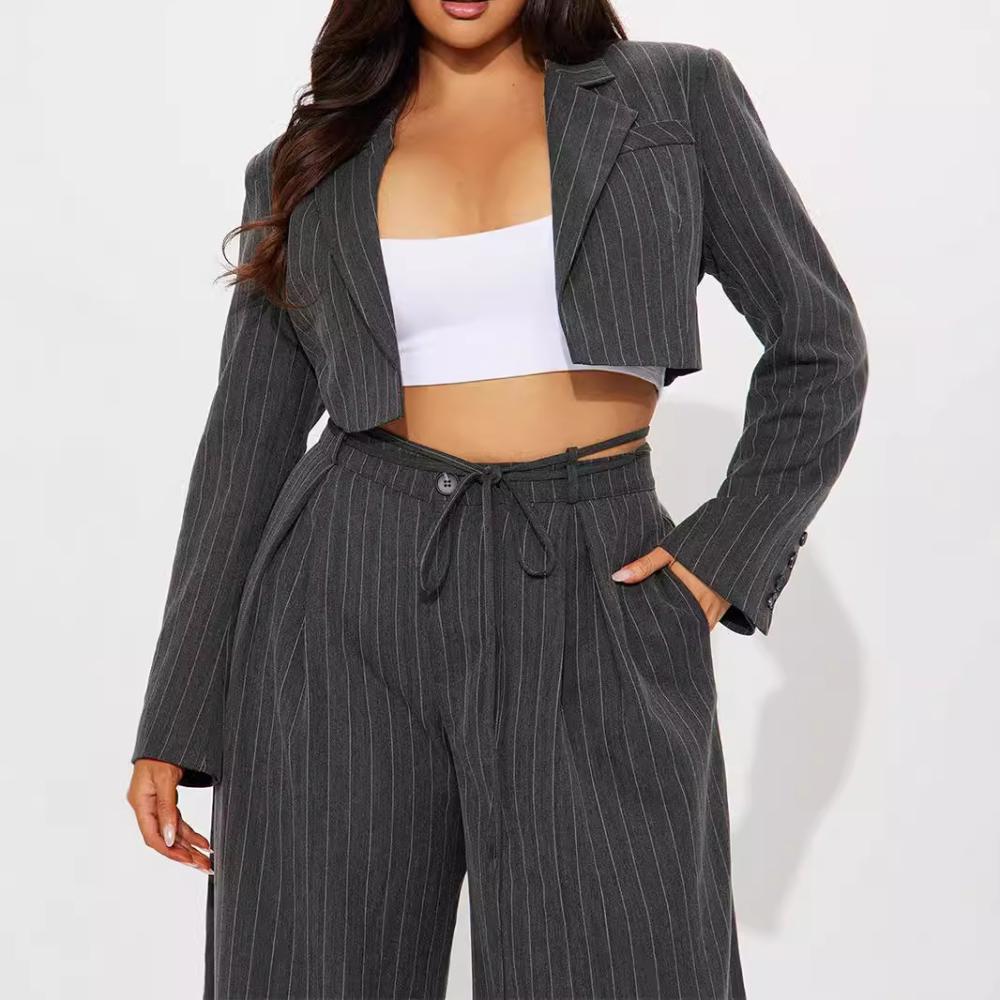 Coats & Jackets | Wool Blend Pinstripe Cropped Blazer  – Womens Clothing Coats & Jackets