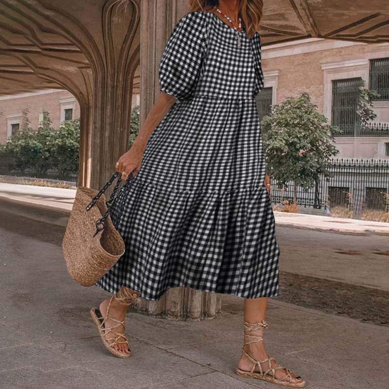 Dresses & Jumpsuits | Cotton Rich Gingham Midi Tiered Dress  – Womens Clothing Dresses & Jumpsuits