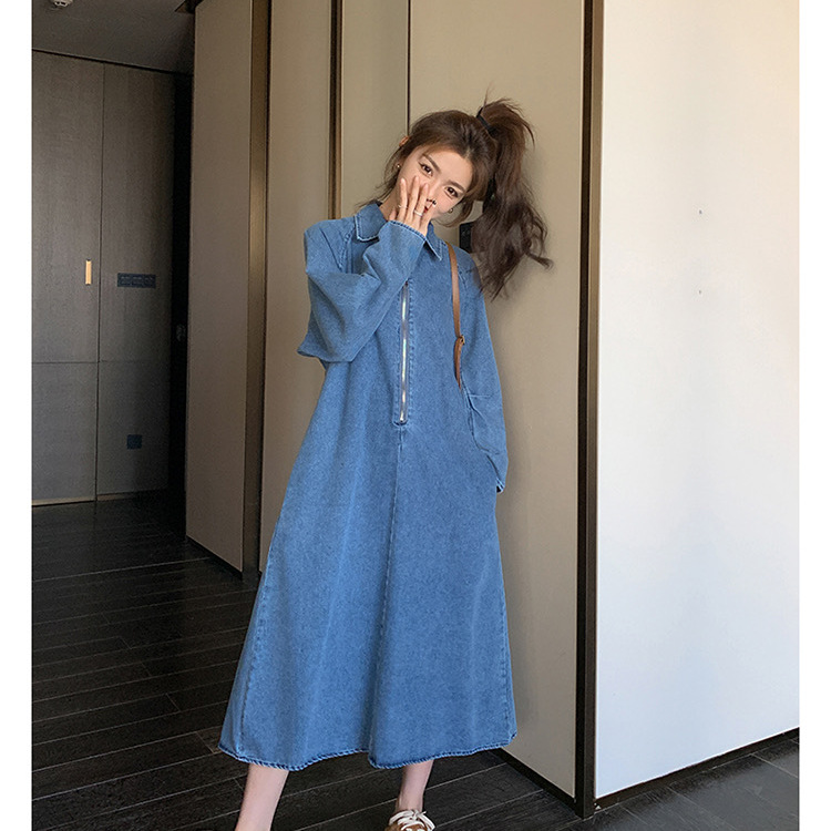 Dresses & Jumpsuits | Denim Collared Zip Front Midi Waisted Dress  – Womens Clothing Dresses & Jumpsuits