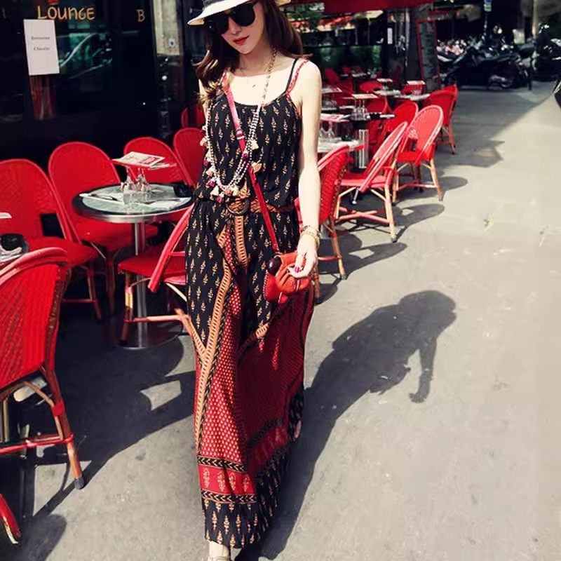 Dresses & Jumpsuits | Printed Round Neck Midaxi Waisted Dress  – Womens Clothing Dresses & Jumpsuits