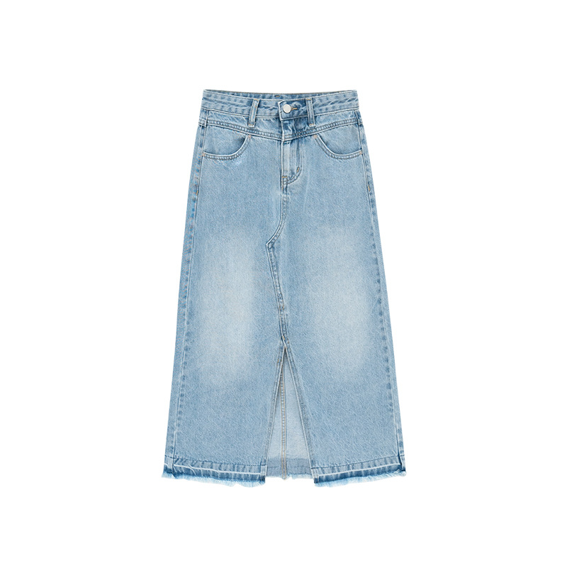 Jeans | Denim Split Front Knee Length Skirt  – Womens Clothing Jeans