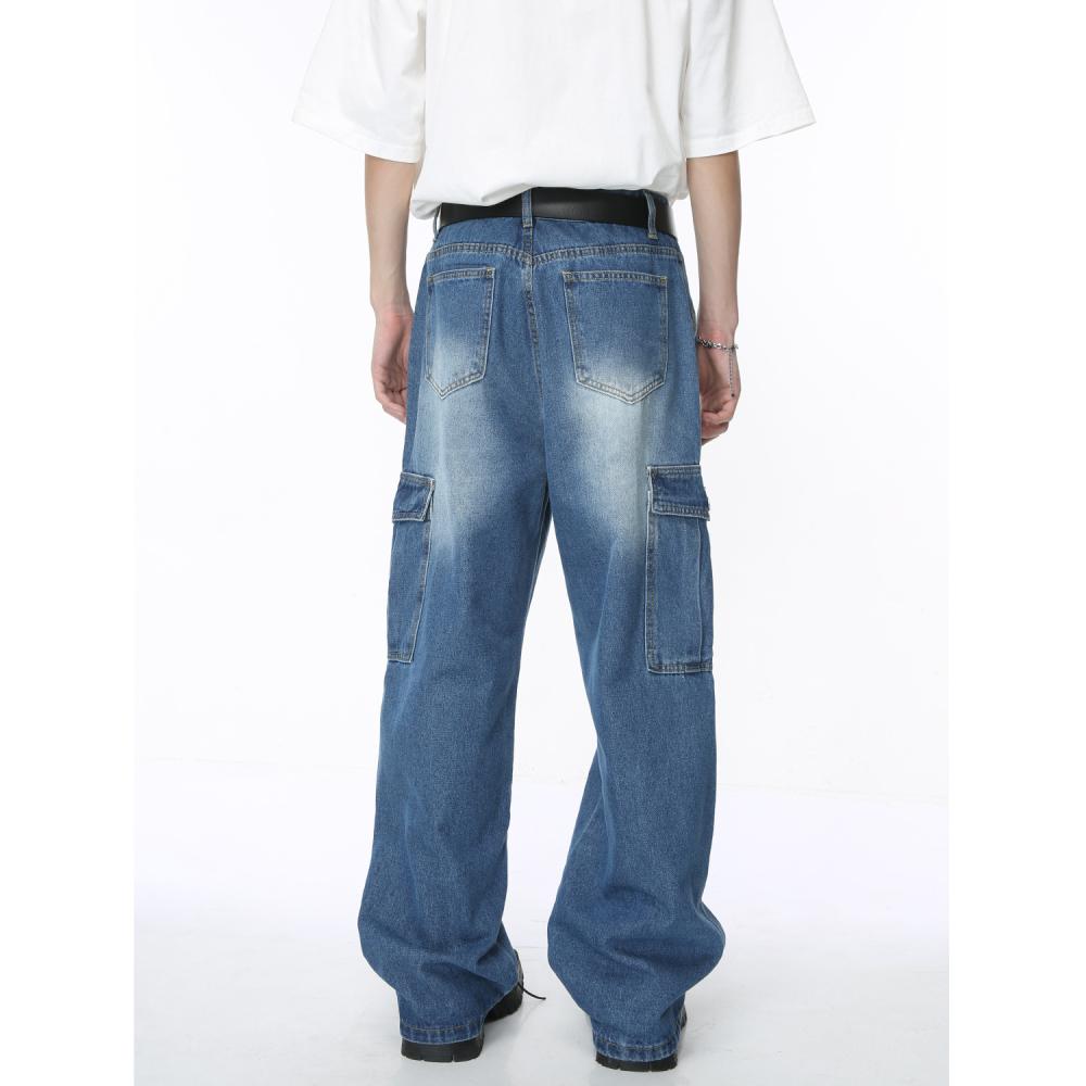 Jeans | Straight Fit Denim Cargo Jeans  – Mens Clothing Jeans