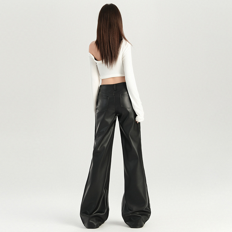 Pants | Leather Look Patch Pocket Wide Leg Trousers  – Womens Clothing Pants