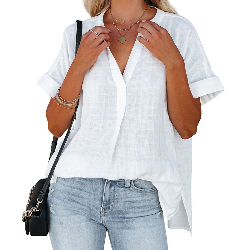 Shirts & Blouses | Pure Linen Short Sleeve Popover Blouse  – Womens Clothing Shirts & Blouses